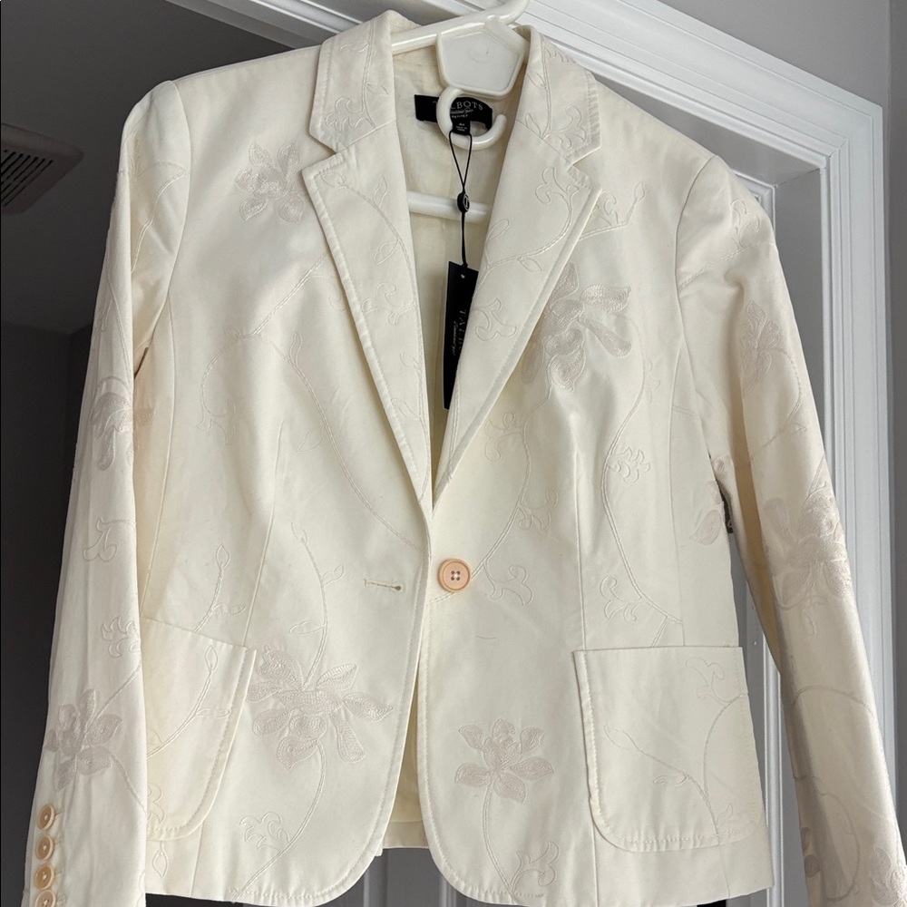 Talbots Cream Embroidered Blazer